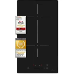 Exquisit EKI300-B-380 Induktionskochfeld | 2 Kochzonen mit Touch-Control - Kompaktes Induktionskochfeld mit 3500 W, 2 Kochzonen und Überhitzungsschutz. Effizientes Kochen mit intelligenter Topferkennung und leicht zu reinigender Glaskeramik-Oberfläche.