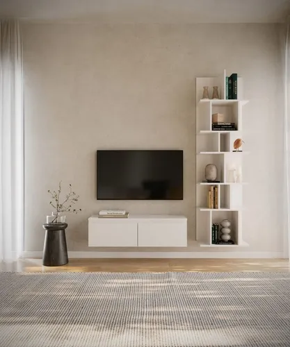 Selsey TV-Schrank BEMMI - Minimalistisches Hängeboard in Weiß - TV-Halterungen, modernes Design, kratzfest und pflegeleicht, ideal für stilbewusste Wohnräume.