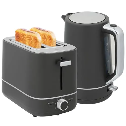 HOMCOM Wasserkocher Toaster Set 2200 W - Wasserkocher & Toaster Set mit 1,7L Wasserkocher und 2 Scheiben Toaster, 6 Bräunungsstufen und Sicherheitsfunktionen für ein sicheres und schnelles Frühstückserlebnis.