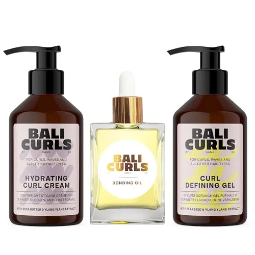 BALI CURLS Set – Curl Defining Gel, Hydrating Curl Cream & Bonding Oil – Perfekte Pflege für Locken