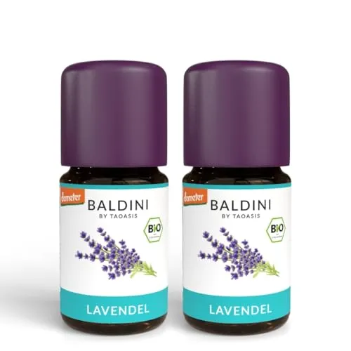 Baldini Bio Lavendelöl 2 x 5ml - 100% Naturreines Ätherisches Öl - Lebensmittelqualität - Vegan - für Speisen, Getränke & Aroma Diffuser - aus Italien