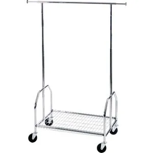 Alco Garderobenständer 2830, silber, aus Metall - Garderobe mit 3-fach höhenverstellbarer Kleiderstange und ausziehbaren Seiten. Aus verchromtem Metall, inklusive praktischer Gitterablage für Schuhe und mobil dank großer Doppellenkrollen.