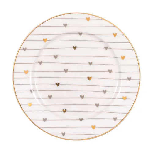 Greengate Teller KLEIN GRACE Weiß mit Herzen in Grau und Gold 15cm Dessertteller