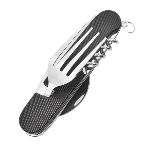 König Design 6 in 1 Edelstahl Klapp besteck Camping besteck Set Outdoor Reise Besteck Kit Abnehmbare Geschirr Bewerben auf Wandern Reise Picknick Campen Festival (Schwarz)