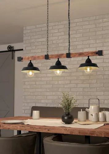 EGLO Hängeleuchte Oldbury, rustikale Pendelleuchte in Schwarz - Lampen für Wohnzimmer und Esszimmer, bietet stilvolle Beleuchtung mit rustikalem Charme und hochwertigem Stahl- und Holzdesign.