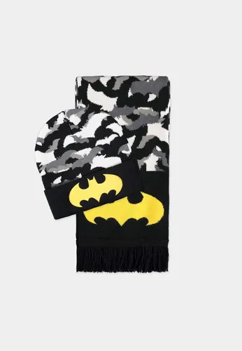 Batman Giftset: Beanie & Scarf in Schwarz - Kategorie: Schals & Tücher, stylisches Set mit Beanie und Schal für Batman-Fans, ideal für kalte Tage und einen coolen Look.