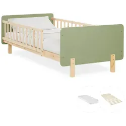 Homestyle4u Kinderbett 90x200 mit Rausfallschutz - Stylisches Kinderbett in Olivgrün aus massivem Kiefernholz mit sicherem Rausfallschutz. Inklusive Lattenrost und Matratze für einen bequemen Schlafplatz.