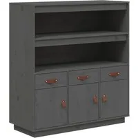 vidaXL Highboard Grau aus massivem Kiefernholz 100x40x108,5 cm - Elegantes Highboard in Grau aus massivem Kiefernholz, ideal für Schlafzimmer, Wohnzimmer oder Büro. Mit 2 offenen Fächern, 3 Türen und 3 Schubladen bietet es viel Stauraum und eine rustikale Optik.