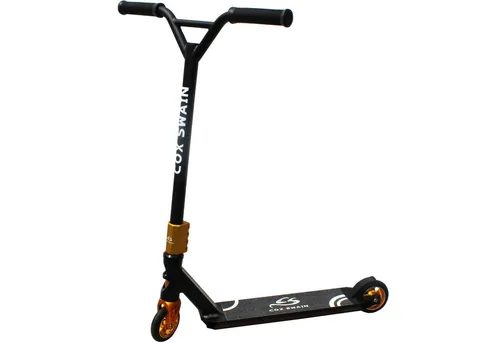 Cox Swain Stunt Scooter X-385 Schwarz/Gold - Robuster Stunt Scooter für Half Pipes und Tricks, ausgestattet mit ABEC9 Lagern und 100mm Rollen für optimale Leistung. Ideal für Sprünge und Slides, bis 100 kg Tragkraft.