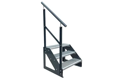 Kaminbau Mierzwa Außentreppe Premium Treppe Anthrazit mit oder ohne Geländer, für Geschosshöhen bis 57.00 cm, Stufen Gitterroststufen nach DIN 24531, (Höhe 57 cm, Stufenbreite und Geländerart wählbar), Gartentreppe Stahltreppe Wetterfest Rostfrei Feuer-Verzinkt Rutschfest