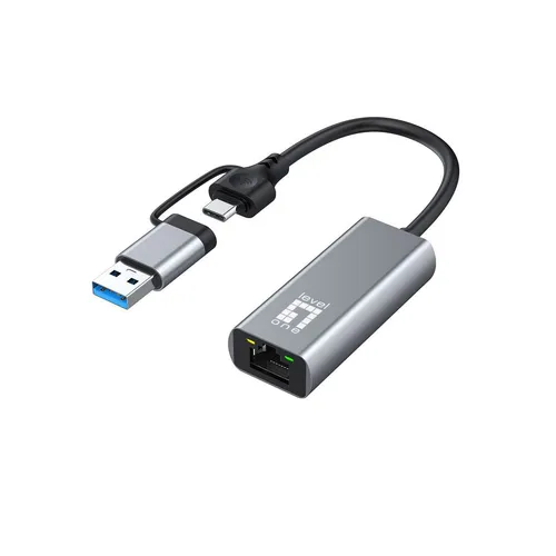 LevelOne Adapter USB-C + USB-A -> RJ45 10/100/1000/2500 gr - WLAN-Zubehör mit vielseitiger Anschlussmöglichkeit, ermöglicht schnelle Netzwerkverbindungen mit bis zu 2,5 Gbps für optimale Internetgeschwindigkeit.