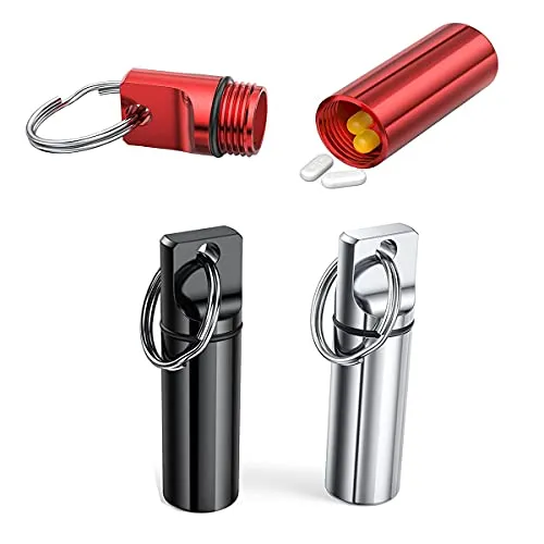 DARENYI 3 Stück Tragbare Pillendose Schlüsselanhänger, Aluminium-Pillendose Kleine Metall Outdoor Tablettenbox Pillen Organizer Wasserdicht Tablettendose Pillenhalter für Unterwegs, Camping, Reisen