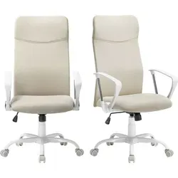 SONGMICS Chefsessel (2 St) - Atmungsaktiver Netzbezug in Cappuccinobeige - Bürostühle mit ergonomischer S-förmiger Rückenlehne für optimalen Komfort und Unterstützung; ideal für lange Arbeitsstunden.