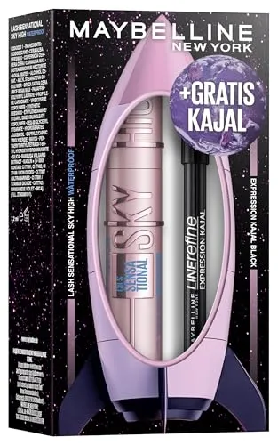 Maybelline New York XMAS Set Sky High Waterproof Black Mascara & Expression Kajal Eyeliner 33 Black