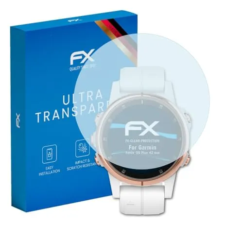 atFoliX Schutzfolie kompatibel mit Garmin Fenix 5S Plus 42 mm Folie, ultraklare FX Displayschutzfolie (3X)