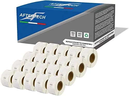 Aftertech 20x 11353 12x24mm kompatible Etikettenrollen (1000 Etiketten/Rolle = 20000 insgesamt) für Dymo LabelWriter Seiko SLP Etikettendrucker S0722530 20x11353