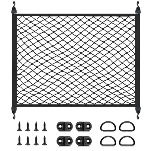 Gepäcknetz Auto, Kofferraum Netz mit 4 Haken, 60x80 cm Kofferraumnetz Erweiterbar auf 110x145 cm,Hochelastisch Gepäcknetz Wohnmobil,Trennnetz Gepäckfixierung,Elastisches Netz für die Meisten Autos