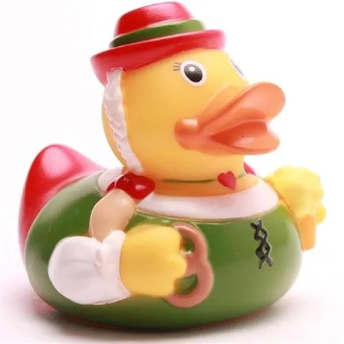 Duckshop I Badeenten Bayern I Quietscheente I Quietscheentchen I L: 8 cm I Geschenk Oktoberfest I Präsent Sammler (Badeente Bayerin - roter Hut)