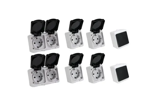 REV AquaMini Feuchtraum Set Steckdose - 8-teiliges Feuchtraum Set IP54 von REV AquaMini, spritzwassergeschützt und ideal für Keller und Garagen. Kompakte Bauart, ca. 30% kleiner als herkömmliche Schalter, für individuelle Raumgestaltung.