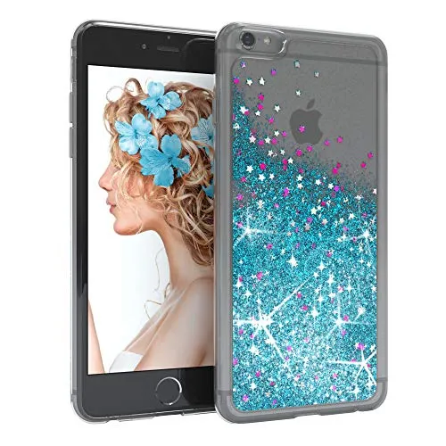 EAZY CASE Hülle kompatibel mit iPhone 6 / 6S Schutzhülle mit Flüssig-Glitzer, Handyhülle, Schutzhülle, Back Cover mit Glitter Flüssigkeit, TPU/Silikon, Transparent/Durchsichtig, Blau