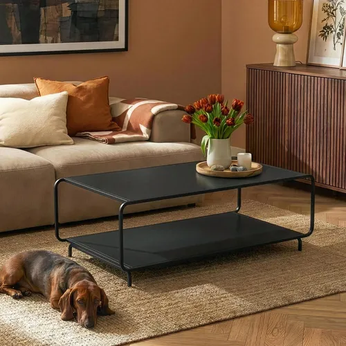 en.casa Couchtisch »Færder« 115 x 50 x 45 cm – Eleganter Stauraum - Stylischer Couchtisch mit großzügiger Ablagefläche für Bücher und Snacks. Robuste Stahlfüße sorgen für Stabilität. Pflegeleichte Oberfläche für einfache Reinigung. Perfekt für moderne Wohnräume!