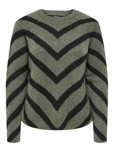 ONLY Damen Pullover 15191792 Lizard XS - Stylischer Damen Strickpullover mit modischen Streifen und Rundhalsauschnitt, ideal für lässige Looks.