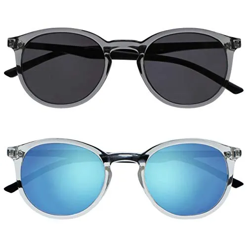 OPULIZE Met Sonnenbrille 2er-Pack Schlank Runder Rahmen Federscharniere Kratzfeste Getönte Linse UV400-Schutz Grau Klar Schwarz Bügel Herren Damen SS60-7C