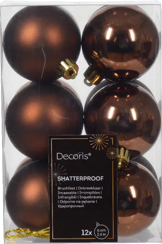 Weihnachtskugeln Kunststoff 6cm 12 Stück - Espressobraun