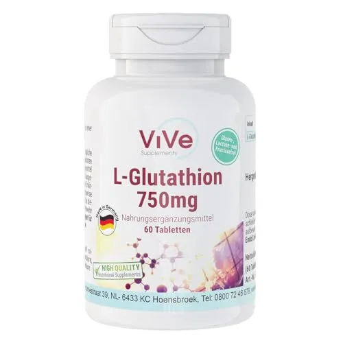 L-Glutathion 750mg Tabletten - 60 Tabletten - Hochdosiert - Vegan | Qualität aus Deutschland von ViVe Supplements