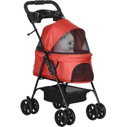 Hundewagen Hundebuggy Mit Klappfunktion Pet Stroller Für Kleine Hunde Und Katzen Haustierwagen Katzenbuggy Oxford Rot 67 X 45 X 96 Cm - Pawhut