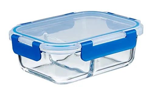 Goldhofer® Glasbehälter mit Deckel | luftdicht & BPA-frei | ideal als Meal Prep Boxen, Glas Frischhaltedosen für Obst & Gemüse oder als nachhaltiger Einfrierbehälter (1 Dose 620ml 2er Trennung)