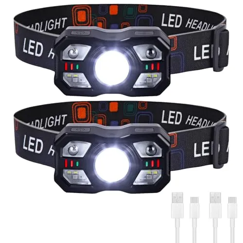Yuxava Stirnlampe LED Wiederaufladbar 2 Stück, Superhell 2000 Lumen Kopflampe, Leicht Langlebig Stirnlampen mit Sensor und Rotlicht, 10 Lichtmodi Headlamp Ideal für Camping&Joggen Angeln