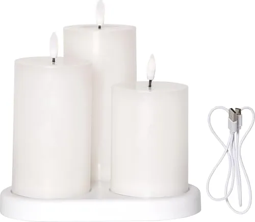 Star 3er-Set weiße Akku-LED Kerzen - LED Kerzen mit flackernder Flamme für stimmungsvolle Beleuchtung, inklusive Timer und USB Ladestation, ideal für umweltfreundliche Innenbeleuchtung.