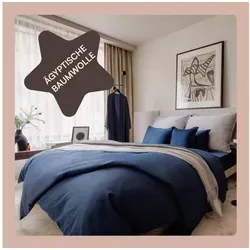 Amqua Bettwäsche Luxus Mako Satin, 100% ägyptische Baumwolle Premium Bettwäsche-Set, Oeko-Tex zertifiziert, weich & atmungsaktiv, mit Reißverschluss blau