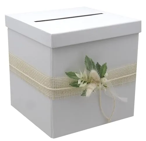 ZauberDeko Geschenkbox für Hochzeiten - Elegante Briefbox mit Trockenblumen-Dekor, ideal für Hochzeiten und besondere Anlässe. Maße: 20x20x20 cm, mit Briefschlitz für sichere Aufbewahrung von Glückwünschen.