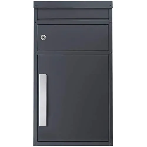 SafePost Paketbriefkasten 45M anthrazit (Ral 7016) - Moderner Design-Paketkasten - Paketbriefkasten für alle Paketdienste bis DHL Größe M, aus hochwertigem galvanisiertem Stahl und mit geräumigem Volumen von 40 Litern. Inklusive 2 Schlüsseln und Montagezubehör.