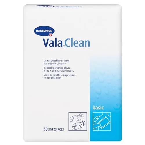 Hartmann Valaclean Soft Einmal-Waschhandschuh, Vlies, 15 x 23 cm. 50 Stück
