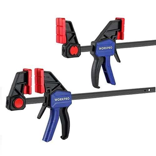 WORKPRO Einhandzwingen Set Profi 2 Stück mit höherer Spannkraft, Spannweite 305mm Dehnbereich 175mm - 485mm Spannkraft 136kg, Schraubzwingen Spanner aus Stahl und Nylon für präzises Fixieren