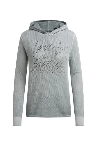 SOCCX Damen Strick-Hoodie mit Mesh-Struktur und Artwork Lunar Grey, XXXL