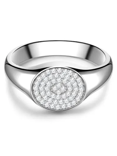 GLANZSTÜCKE MÜNCHEN Damen Siegel-Ring aus 925/- Sterling Silber - Eleganter Damenring aus rhodiniertem Sterlingsilber mit funkelndem Zirkonia, ideal für jeden Anlass und als besonderes Geschenk in einer stilvollen Schmuckbox.