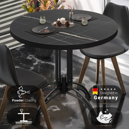 BMLG Bistro Tisch Ø 70 cm – Rund mit schwarzem Rand - Genießen Sie stilvolle Momente mit dem BMLG Bistro Tisch. Die elegante Compact HPL Tischplatte ist extrem witterungsbeständig und ideal für den Außeneinsatz. Robust und langlebig, perfekt für Gastronomie und Garten!