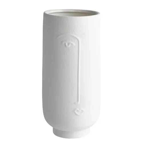 BUTLERS Keramik Vase mit Gesicht in Weiß -LINE Art- Moderne Dekoration für Wohnzimmer und Tischdeko | Blumenvase für Tulpen, Rosen, Pampasgras oder Trockenblumen