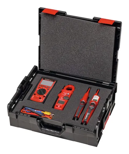 Benning Messgeräte-Set Elektromeister-Box - Zubehör für Elektrofachkräfte, inkl. Stromzange, Multimeter und Spannungsprüfer in praktischer L-Boxx für optimalen Transport und Organisation.