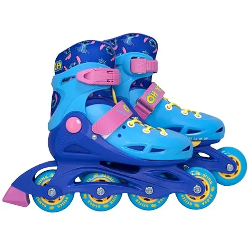 Sarcia.eu Rollschuhe Stitch für Mädchen, blau-rosa, verstellbar - Verstellbare Rollschuhe im Hard-Boot-Design mit dem beliebten Stitch-Motiv. Ideal für junge Skaterinnen, bieten sie Sicherheit und Komfort beim Erlernen des Skatens. Mit praktischem Größenverstellsystem für jahrelangen Spaß!