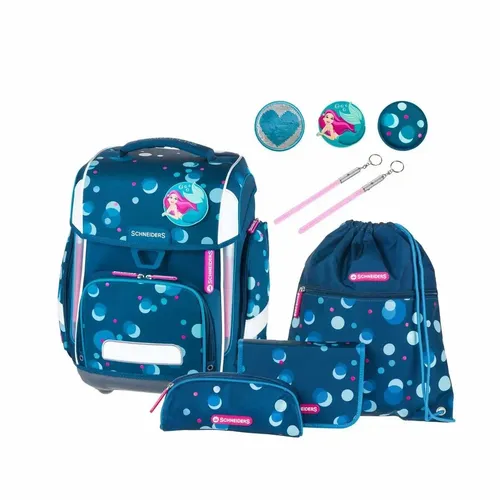 SCHNEIDERS Schulranzenset Ergolite Polkadot petrol 9 Teile - Blau - Ergonomisches Schulranzen-Set mit 9 Teilen, leicht und wasserabweisend. Integrierte LED-Leuchtstäbe bieten zusätzlichen Schutz im Straßenverkehr.
