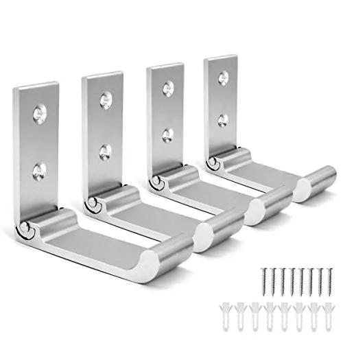 YOCZOX Faltbarer Wandhaken, unsichtbare klappbare Wandhalterung, 4 Pcs Aluminium Wandhalterungshaken, Garderobenständer, Kleiderhaken, Kopfhörerhalter, Ideal für Küche Zimmer etc, Silber