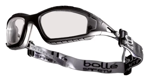 Bolle Schutzbrille Tracker klar - TRACPSI - Schwarze Schutzbrille mit kratzfester, beschlagfreier Linse und seitlichem Schutz. Ideal für Metallverarbeitung und Montagearbeiten. Auswechselbarer Schaumstoffrand sorgt für optimalen Tragekomfort.