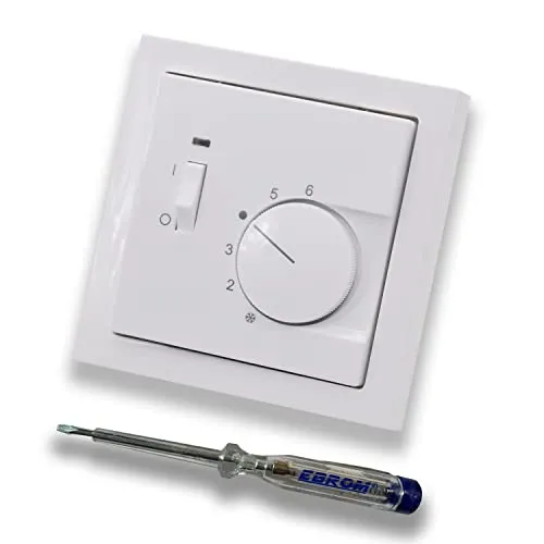 Halmburger Raumthermostat Raumtemperaturregler RTR-6213sg Schalter AN/AUS Busch Jäger Future Linear Studioweiß glänzend + Rahmen + EBROM Phasenprüfer z. Montage d. Geräts RTR-6213 (sg) Fußbodenheizung
