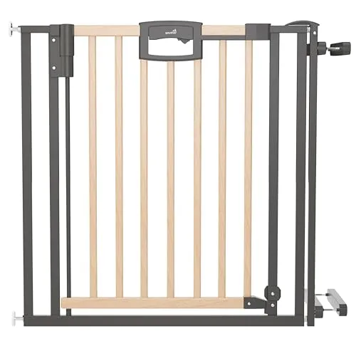 Geuther Treppenschutzgitter Easylock 84,5 - 92,5 cm - Kindersicherungen: Hochwertiges Schutzgitter aus Metall und Holz, bietet höchste Sicherheit für Kinder und Haustiere mit einhändig bedienbarem Mittelverschluss und modernem Design.