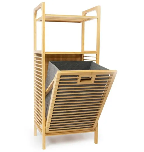 osoltus Edge Wäschesortierer - Bambus Bad-Regal mit Wäschekorb - Wäschekörbe, elegantes Design aus Bambus, ideal für effiziente Wäschesortierung und viel Stauraum für Handtücher und Dekoration.